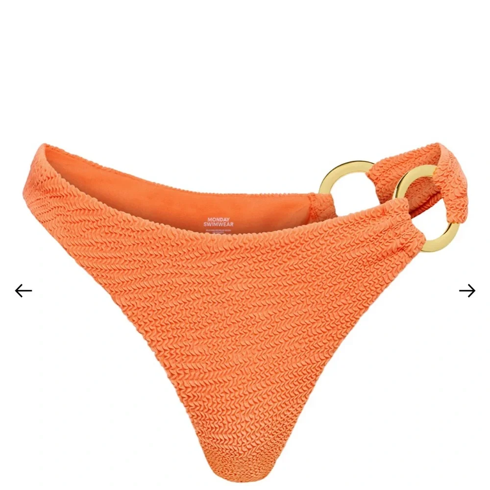 Monday Swimwear Crinkle Peach Bikini Set Size Small